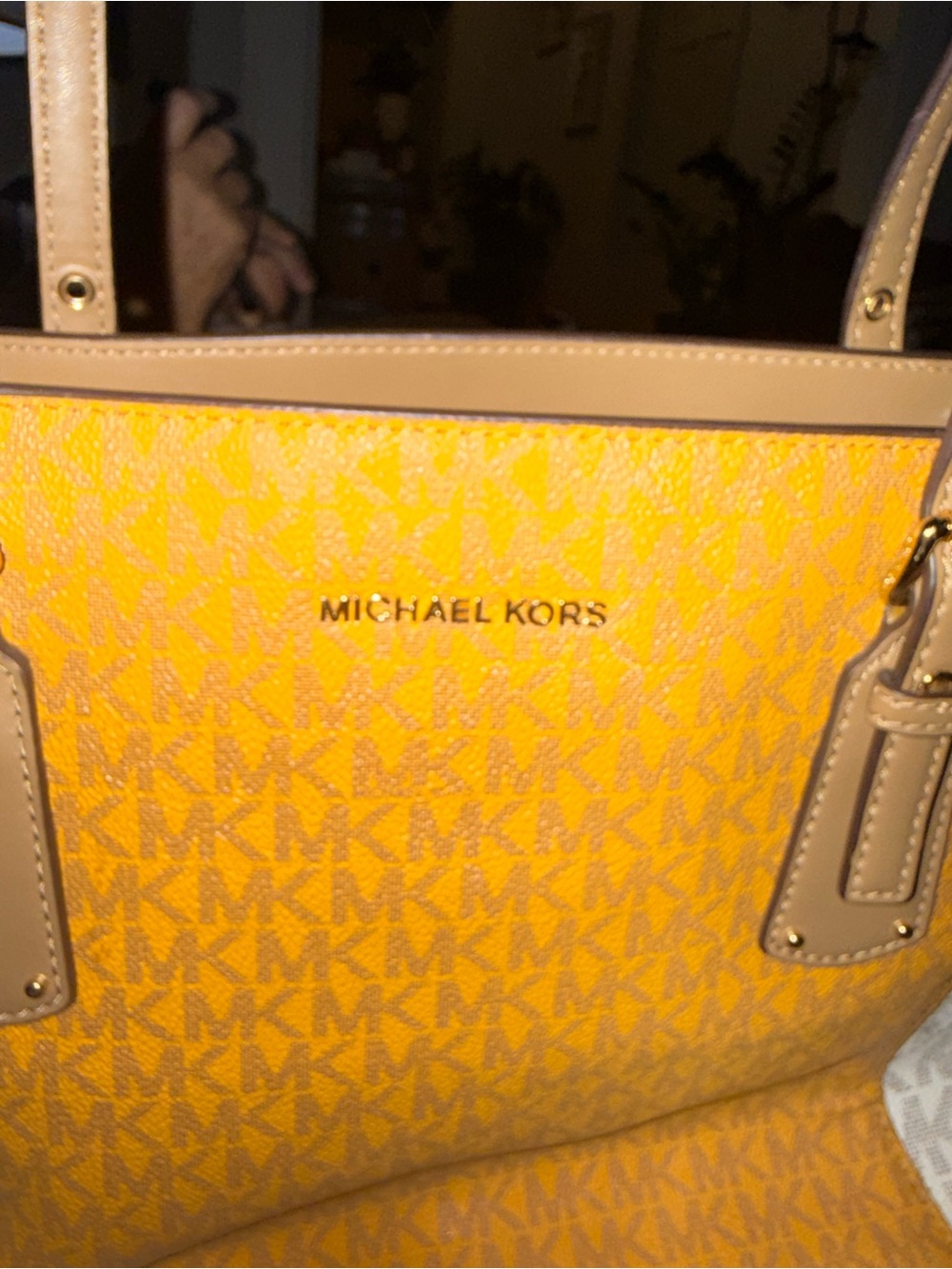 Michael Kors Yellow and Tan MK Logo Tote
